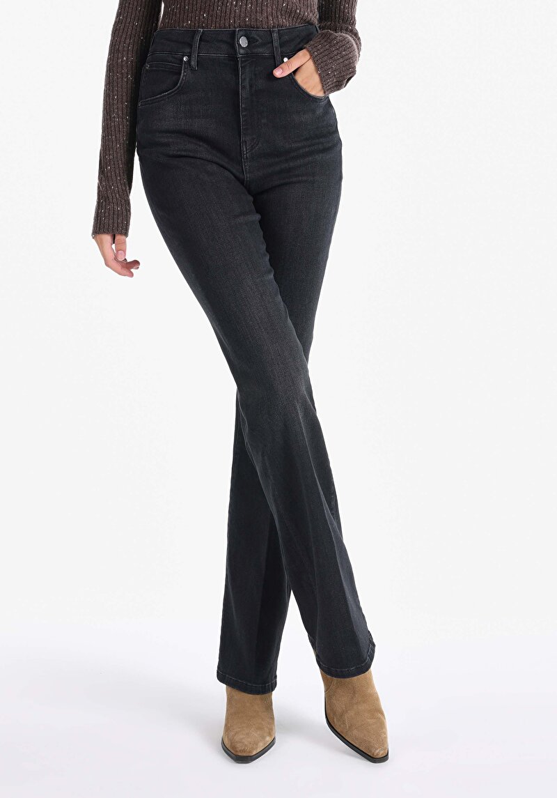 Regular Fit Yüksek Bel Bootcut Kadın İndigo Jean Pantolon