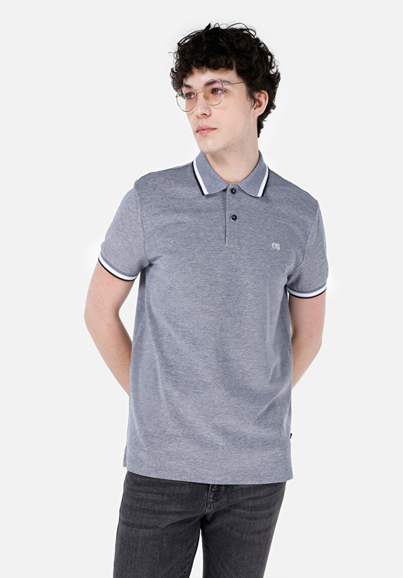 Regular Fit Polo Yaka Pamuklu Düz Erkek Lacivert Kısa Kol Tişört