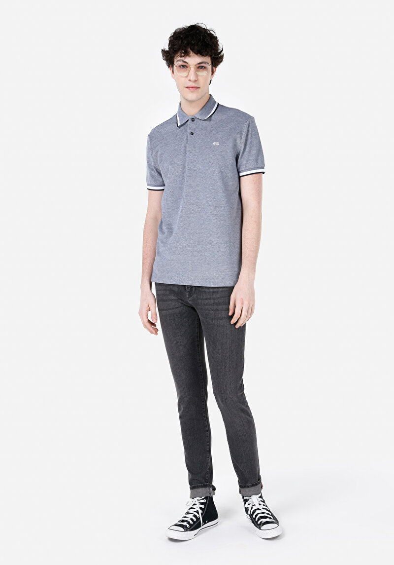 Regular Fit Polo Yaka Pamuklu Düz Erkek Lacivert Kısa Kol Tişört