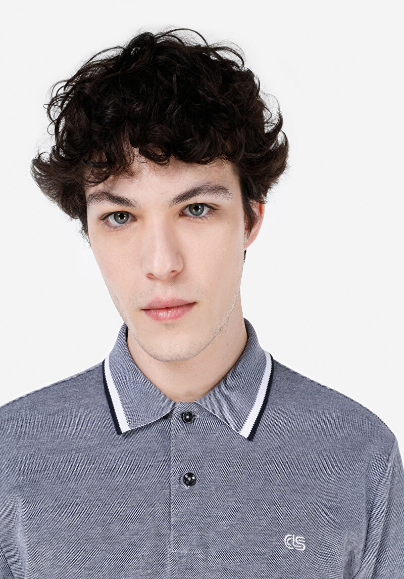 Regular Fit Polo Yaka Pamuklu Düz Erkek Lacivert Kısa Kol Tişört