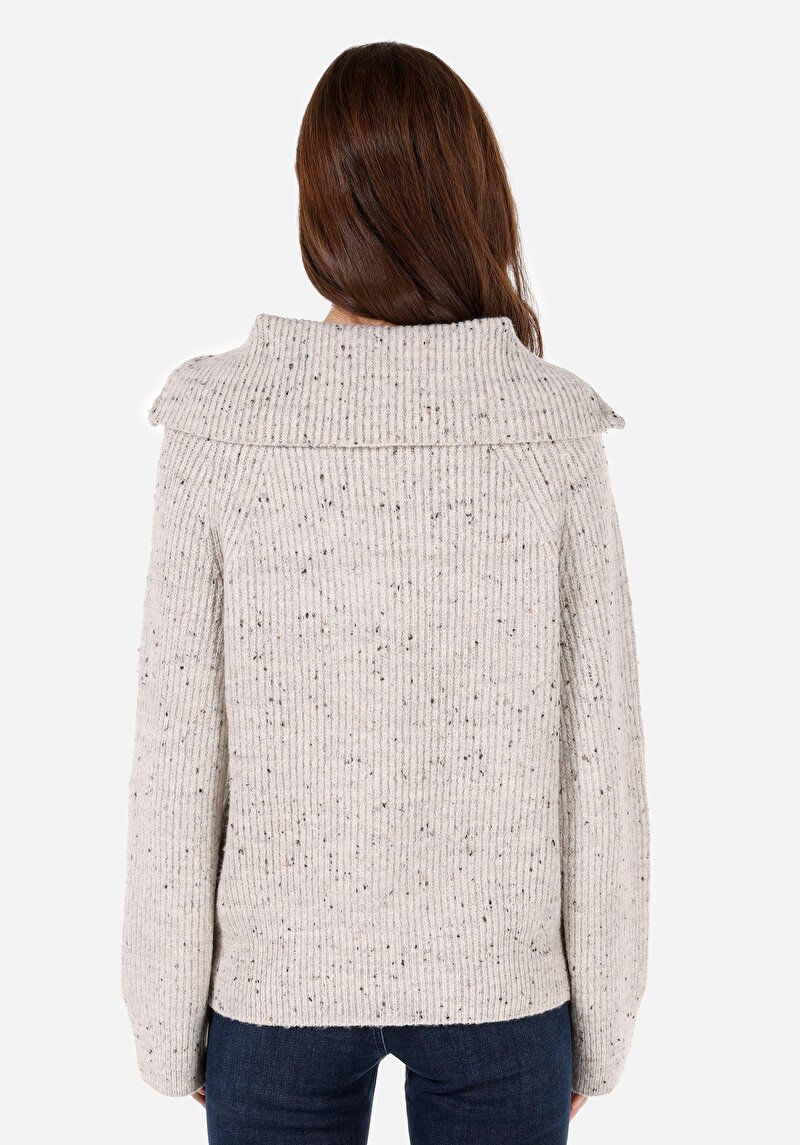 Regular Fit Fermuarlı Kadın Taş Kazak