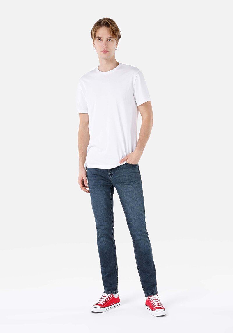 Straight Fit Erkek Koyu İndigo Denim Jean Pantolon