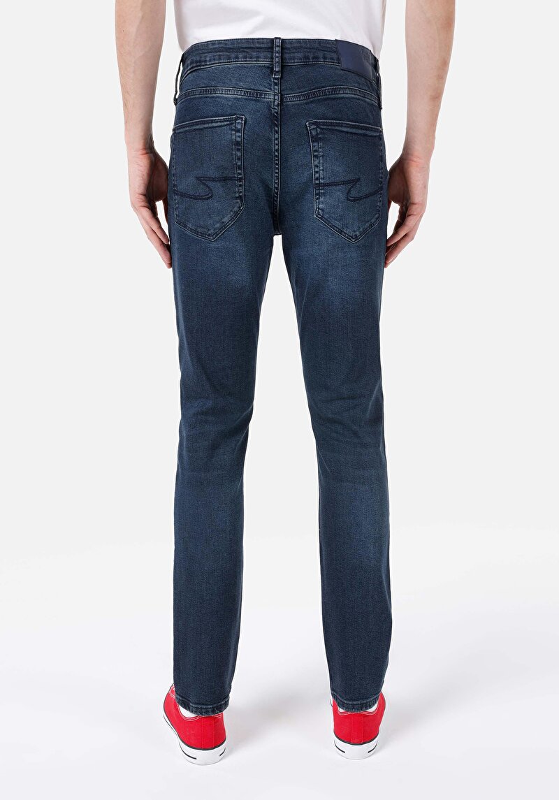 Straight Fit Erkek Koyu İndigo Denim Jean Pantolon