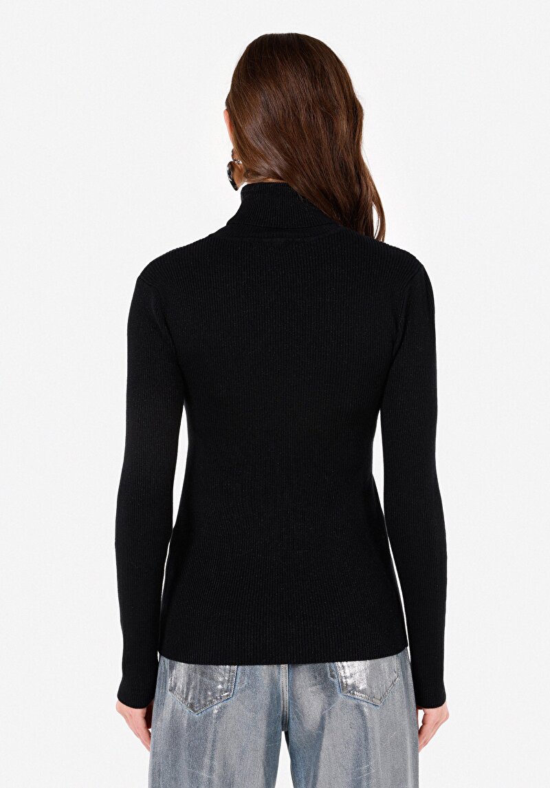 Slim Fit Balıkçı Yaka Kadın Siyah Kazak