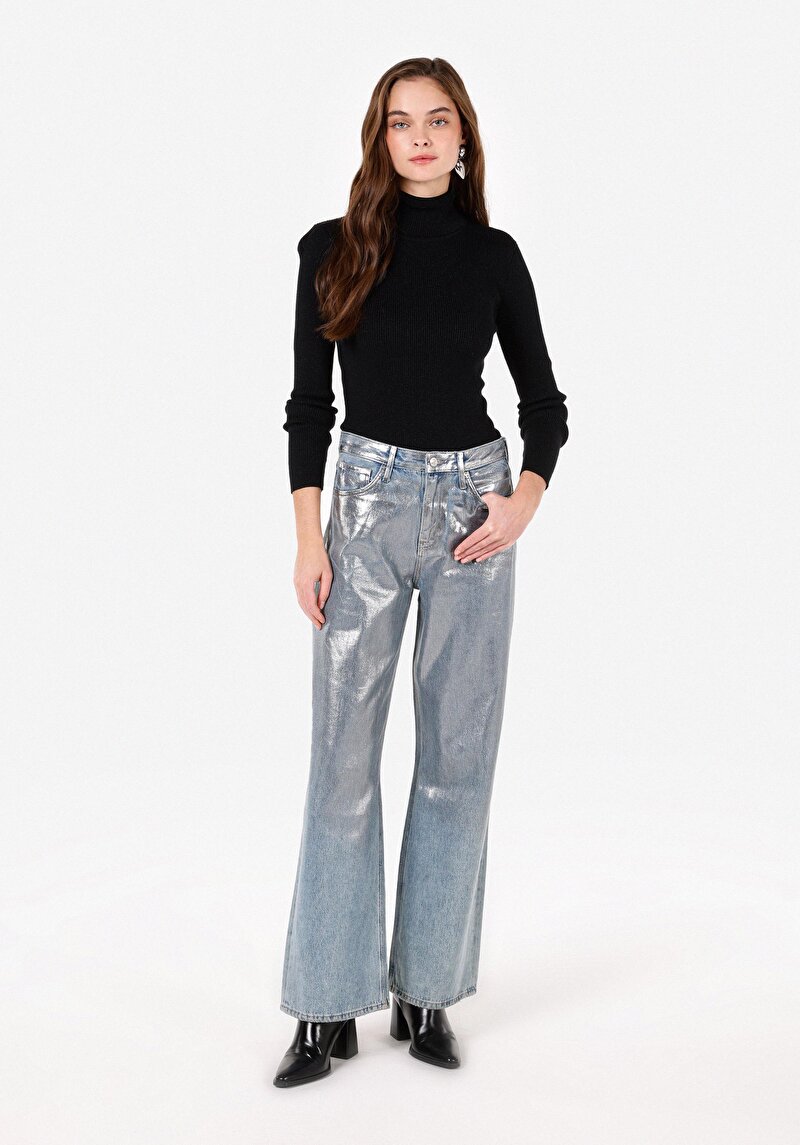Slim Fit Balıkçı Yaka  Kadın Siyah Kazak