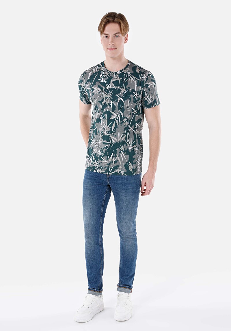 Regular Fit Örme Yuvarlak Yaka Baskılı Erkek Çok Renkli Kısa Kol Tişört