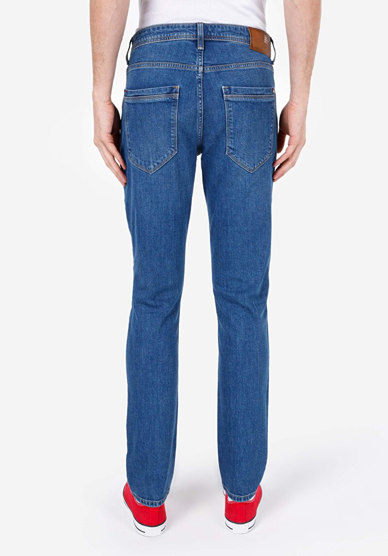Straight Fit Erkek İndigo Jean Pantolon