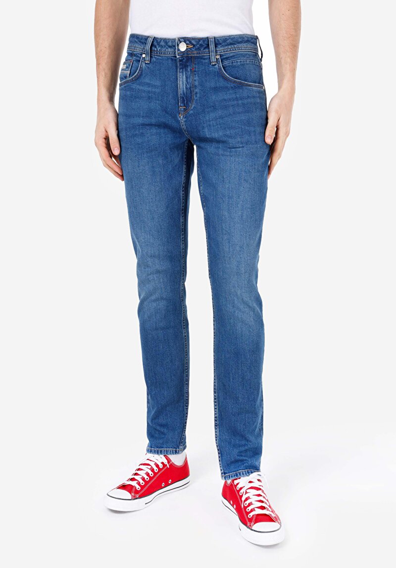 Straight Fit Erkek İndigo Jean Pantolon