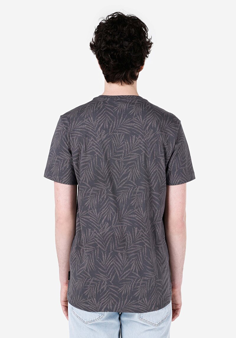 Regular Fit Yuvarlak Yaka Baskılı Erkek Antrasit Kısa Kol Tişört
