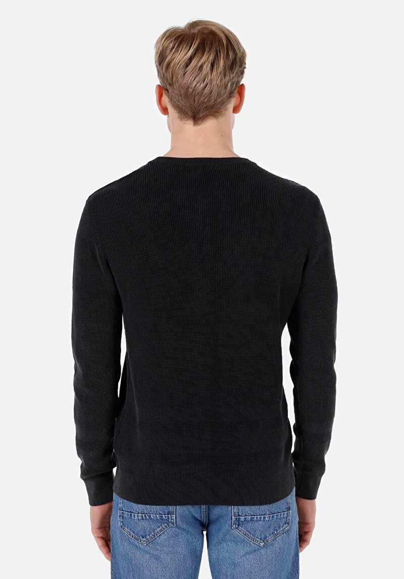 Regular Fit Yuvarlak Yaka Jakarlı Erkek Antrasit Kazak