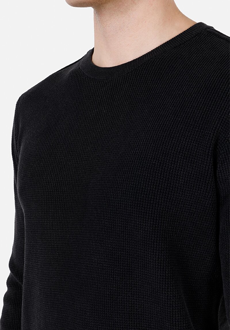 Regular Fit Yuvarlak Yaka Jakarlı Erkek Antrasit Kazak