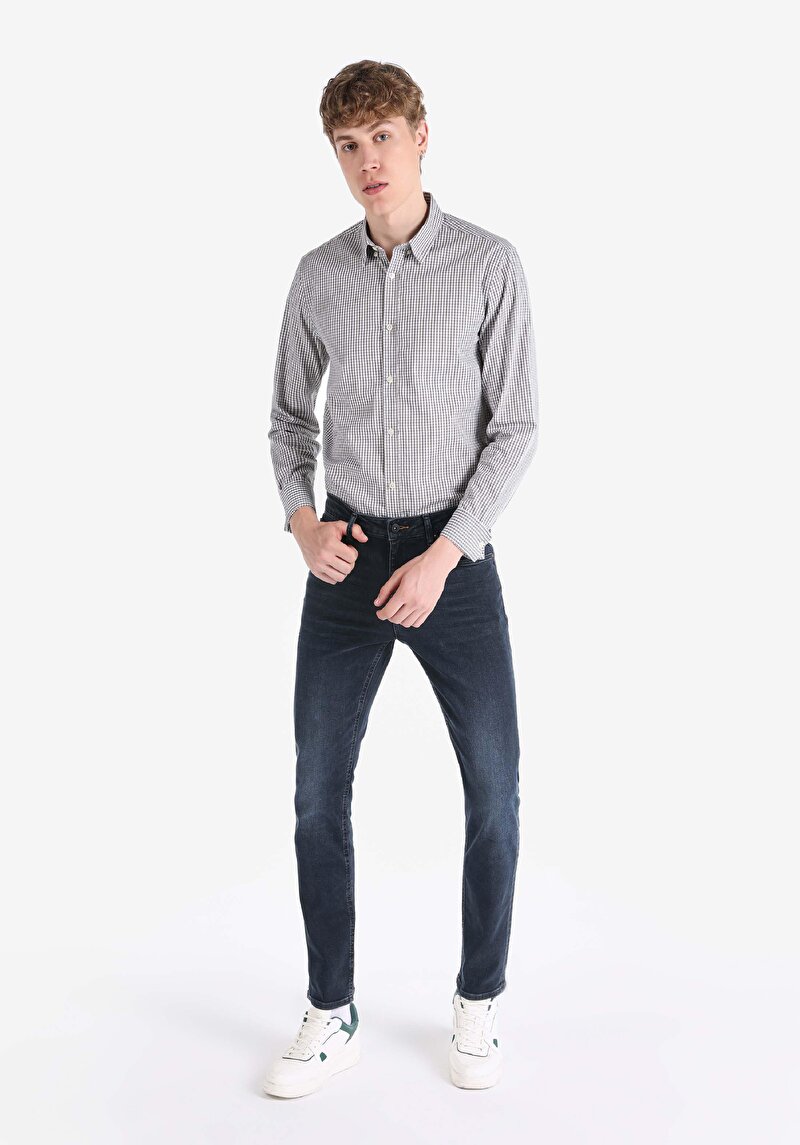 Straight Fit Düşük Bel Düz Paça Erkek Koyu İndigo Jean Pantolon