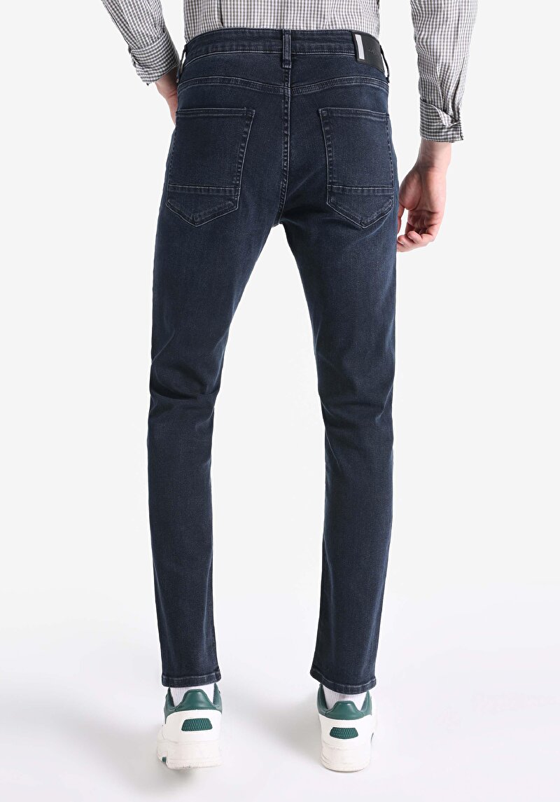 Straight Fit Düşük Bel Düz Paça Erkek Koyu İndigo Jean Pantolon