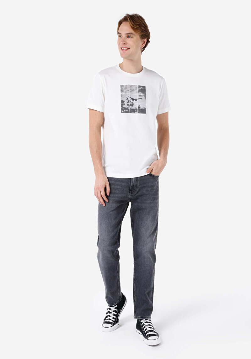 Loose Straight Fit Orta Bel Düz Paça Erkek Gri Jean Pantolon