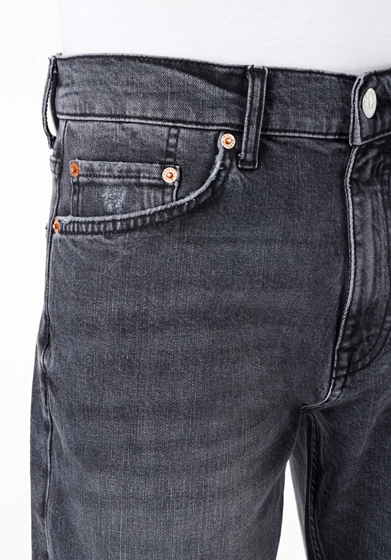 Loose Straight Fit Orta Bel Düz Paça Erkek Gri Jean Pantolon