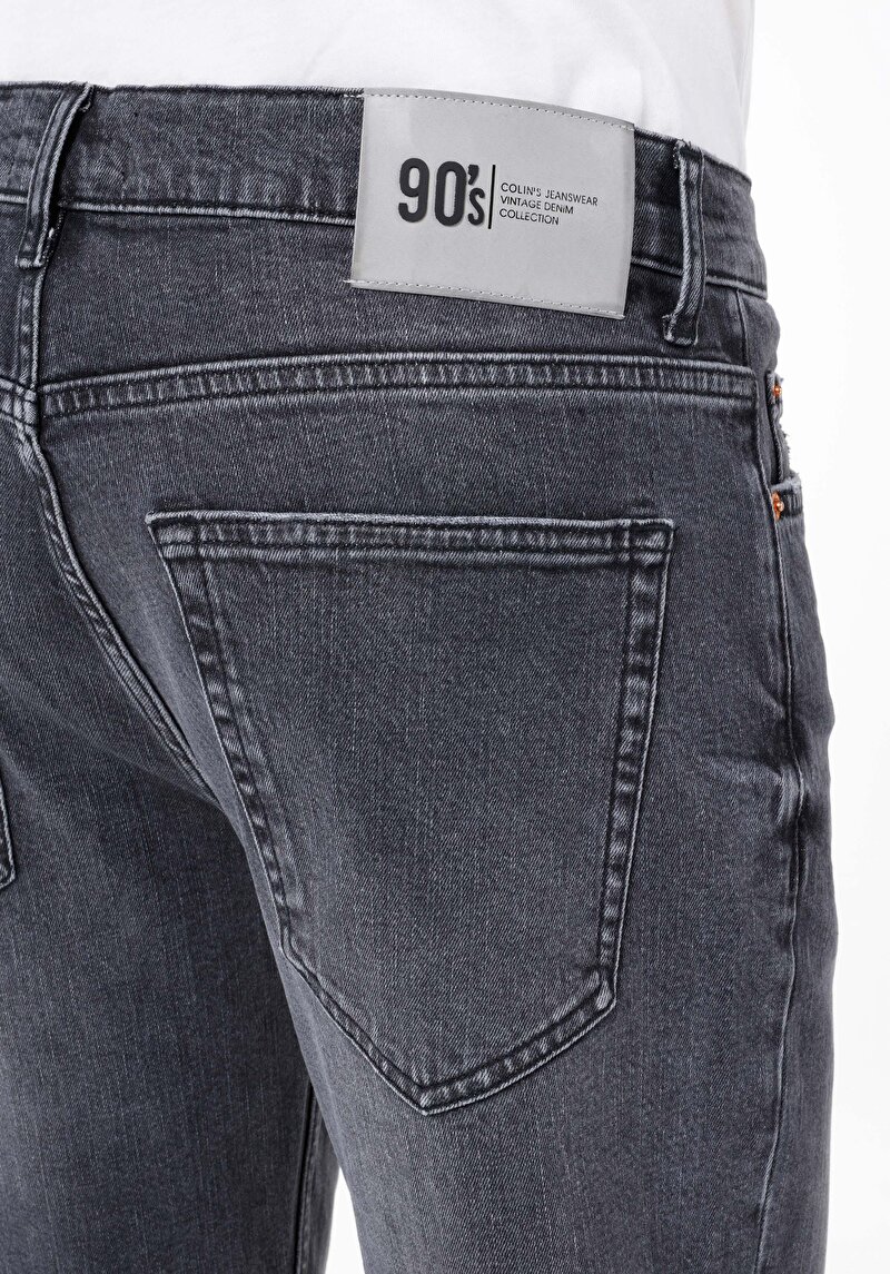 Loose Straight Fit Orta Bel Düz Paça Erkek Gri Jean Pantolon