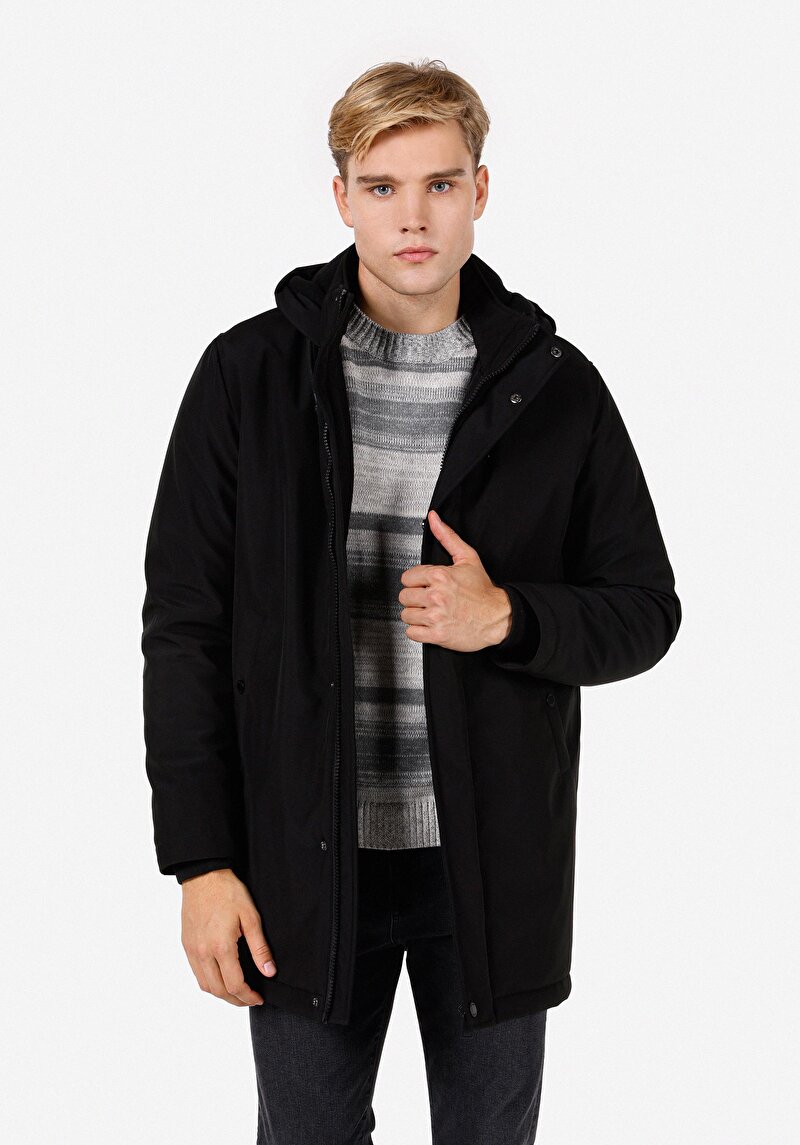 Regular Fit Erkek Siyah Kaban