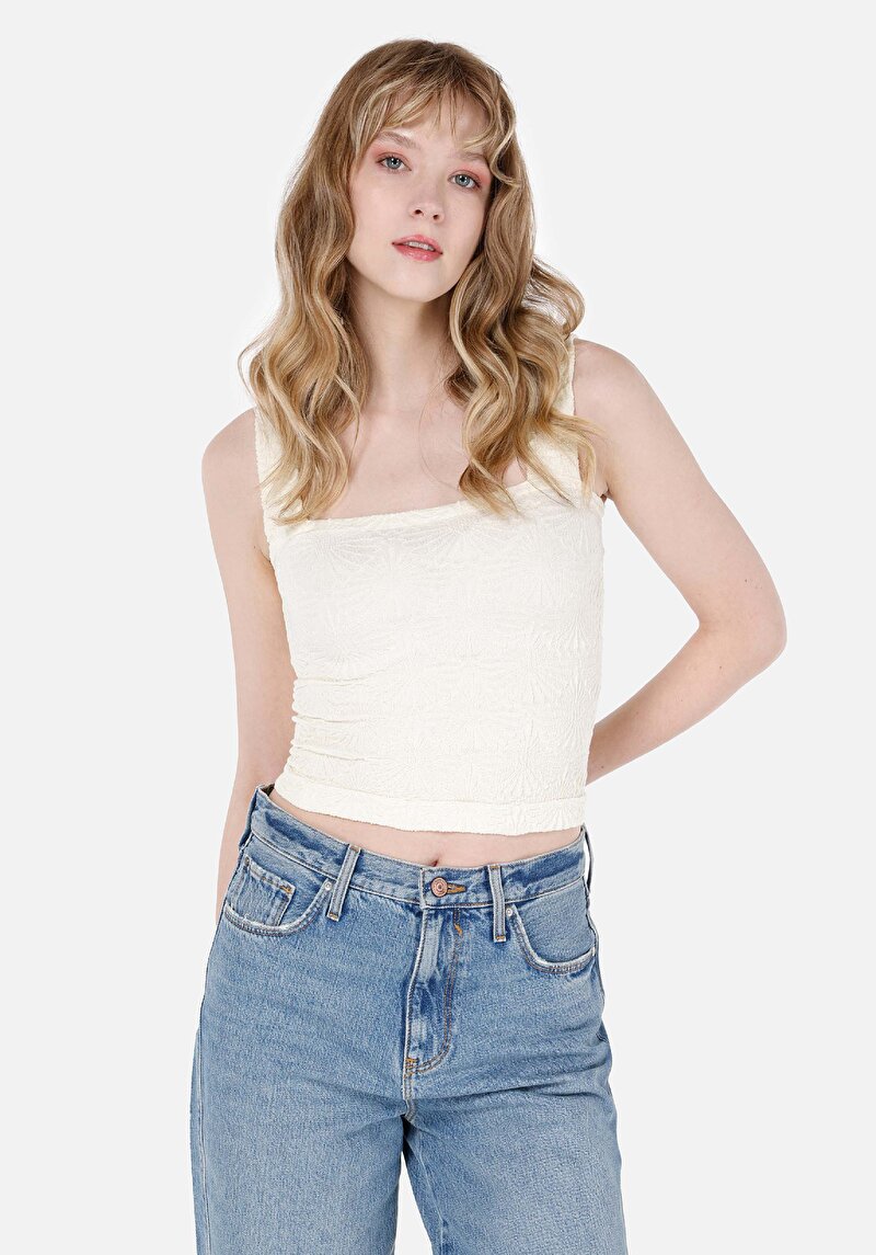 Slim Fit Kadın Ekru Atlet