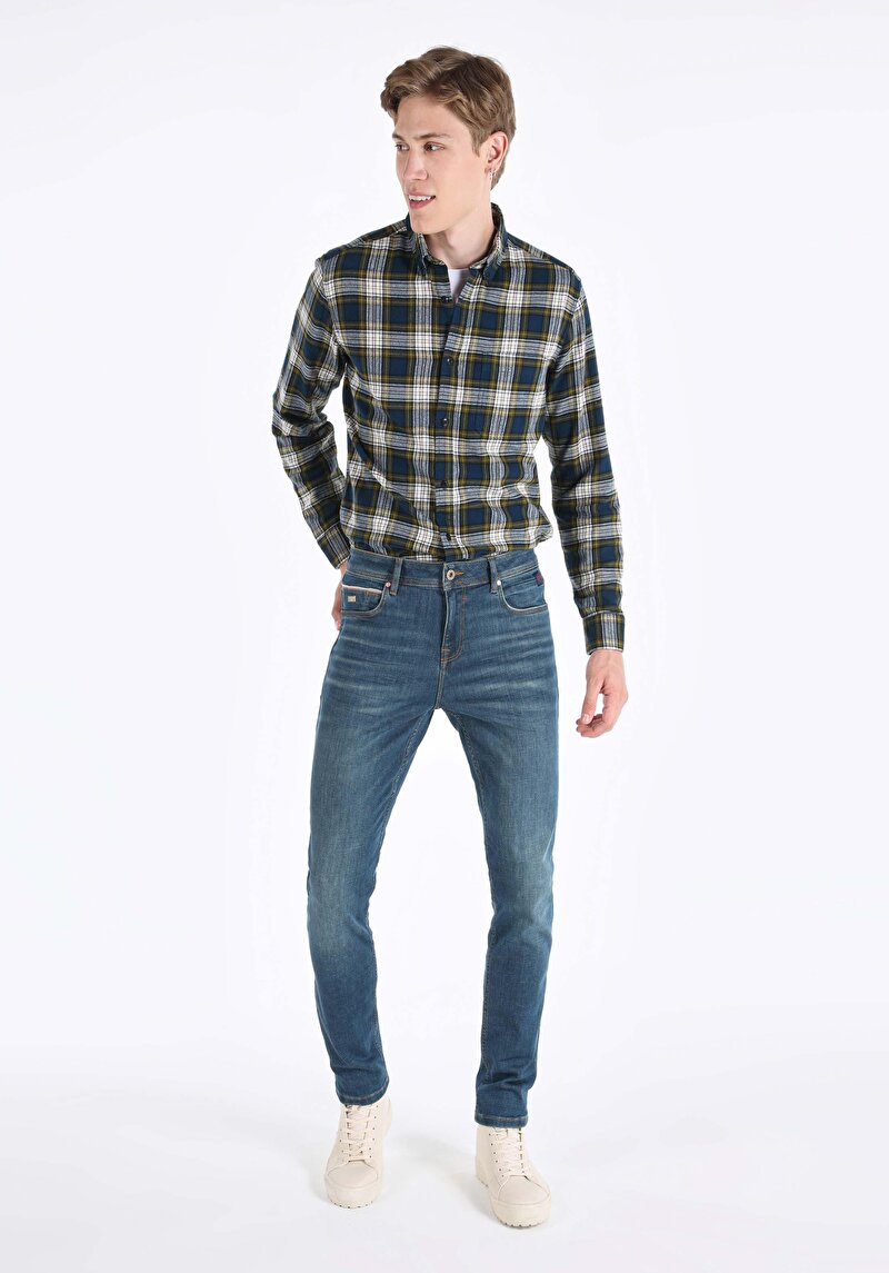 Straight Fit Düşük Bel Düz Paça Erkek İndigo Jean Denim Pantolon