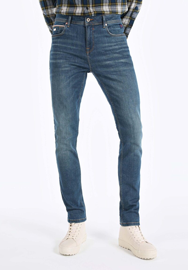 Straight Fit Düşük Bel Düz Paça Erkek İndigo Jean Denim Pantolon