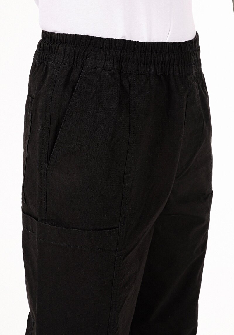 Relaxed Fit Orta Bel Geniş Paça Erkek Siyah  Pantolon