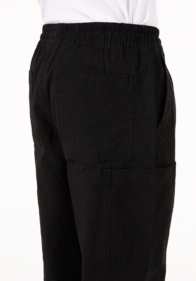 Relaxed Fit Orta Bel Geniş Paça Erkek Siyah  Pantolon