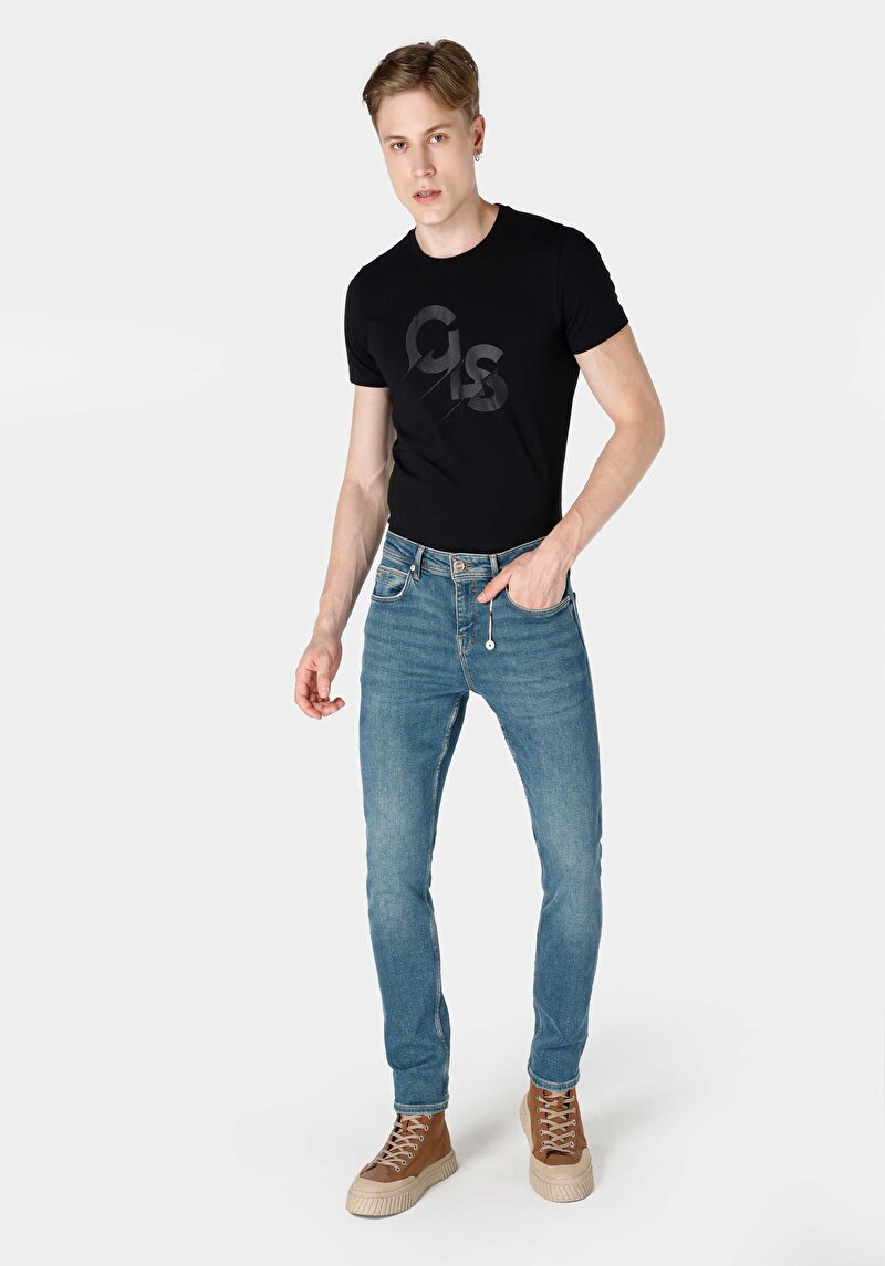 Straight Fit Düşük Bel Düz Paça Erkek Yeşil Jean Pantolon