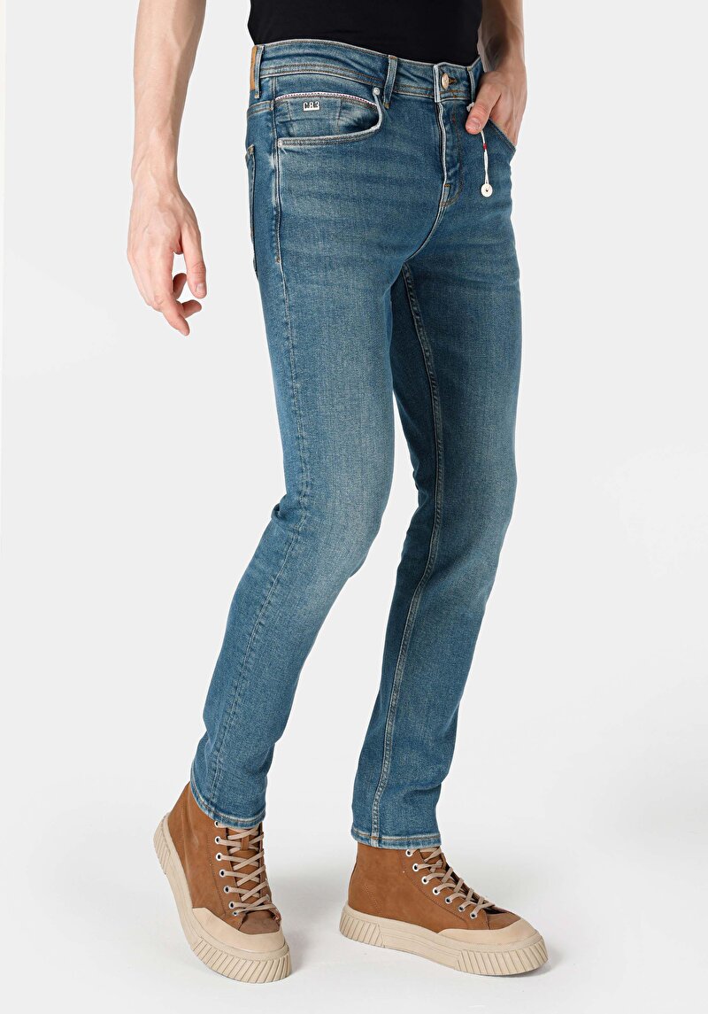 Straight Fit Düşük Bel Düz Paça Erkek Yeşil Jean Pantolon