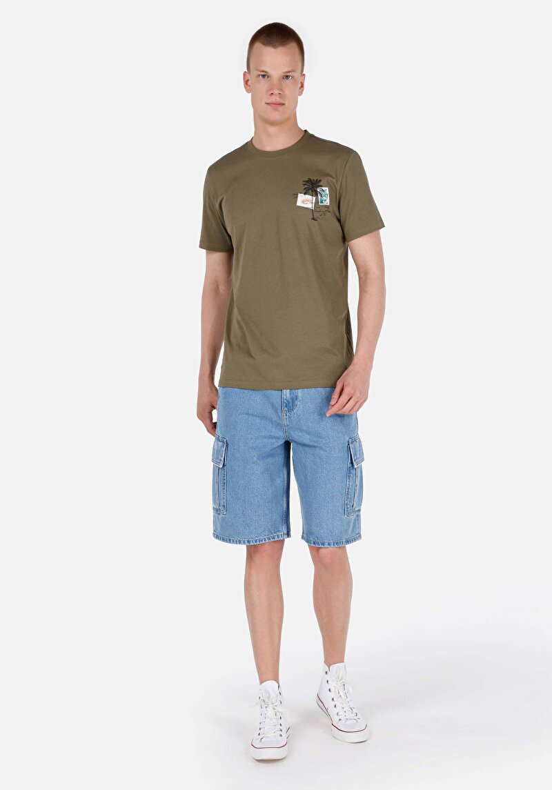 Regular Fit Yuvarlak Yaka Düz Erkek Yeşil Kısa Kol Tişört