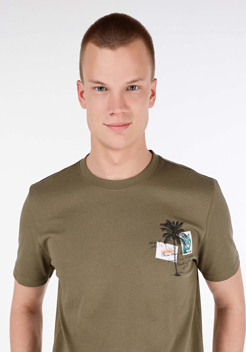 Regular Fit Yuvarlak Yaka Düz Erkek Yeşil Kısa Kol Tişört