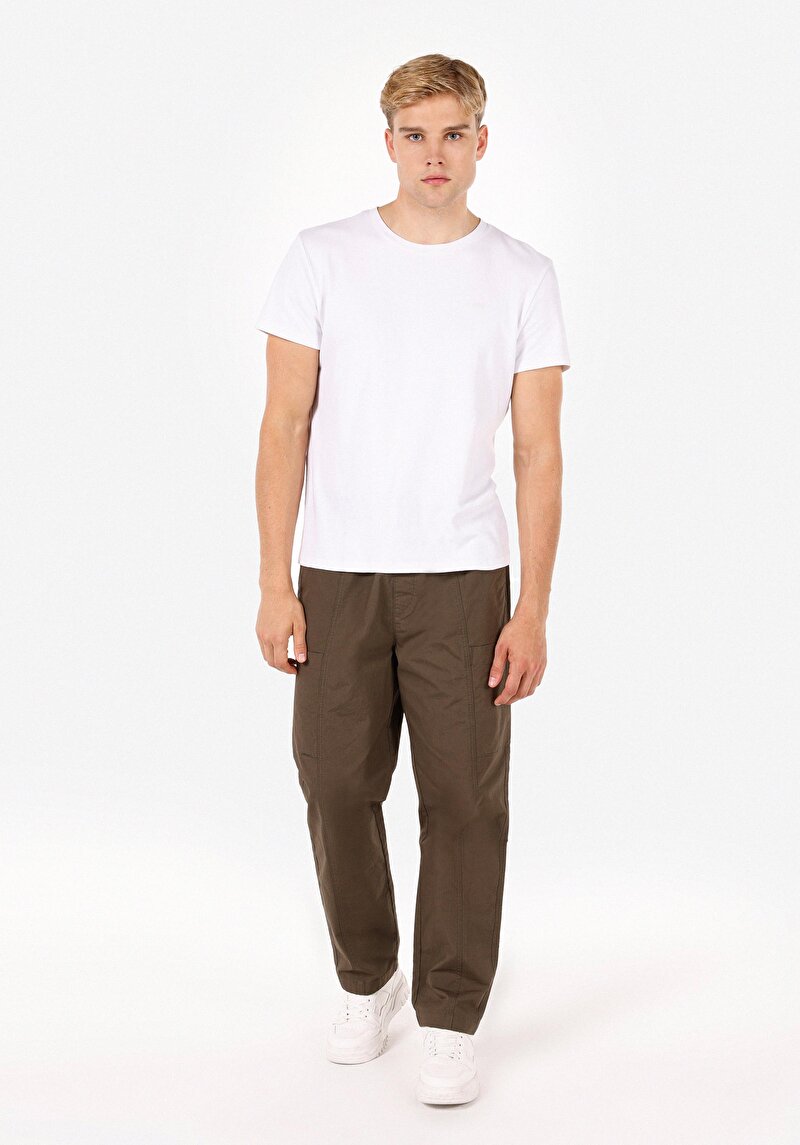 Relaxed Fit Orta Bel Geniş Paça Erkek Yeşil Pantolon