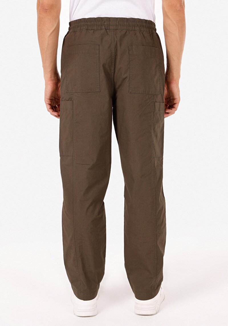 Relax Fit Orta Bel Lastikli Geniş Paça Erkek Yeşil Pantolon