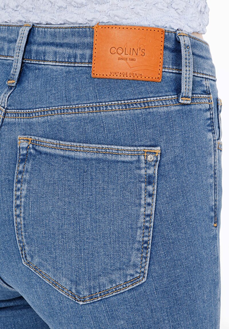 Skinny Fit Fermuarlı Kadın İndigo Jean Pantolon