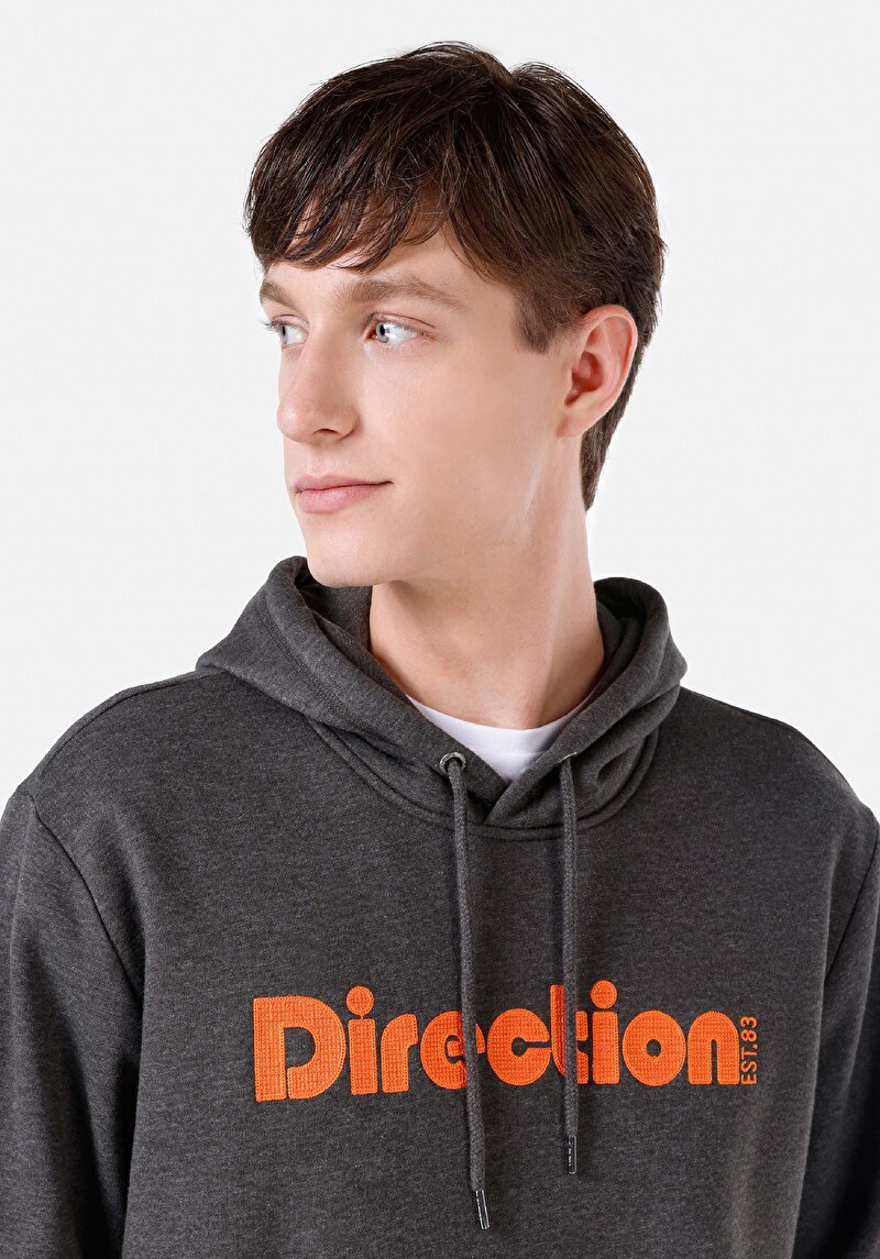 Regular Fit Erkek Antrasit Yazı Baskılı Sweatshirt