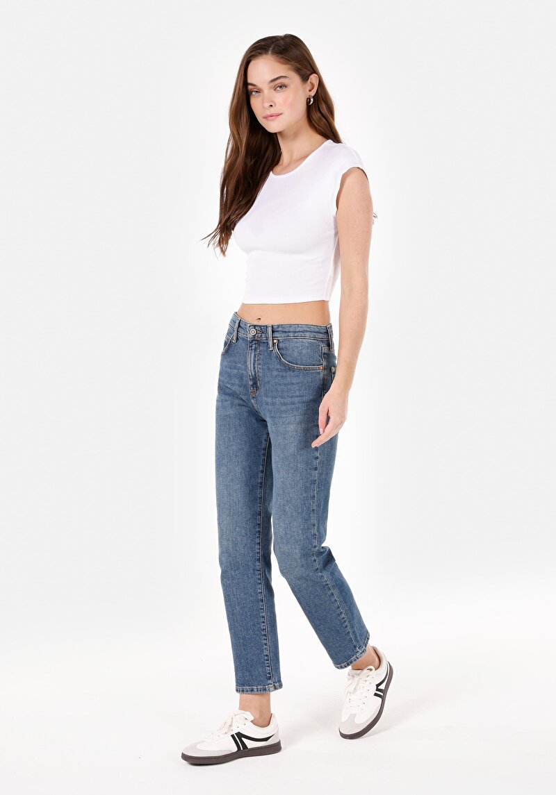 Slim Fit   Kadın İndigo Jean Pantolon