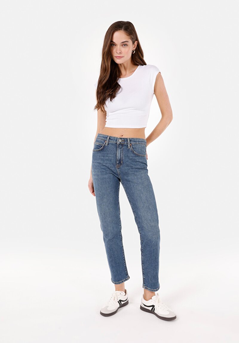 Slim Fit   Kadın İndigo Jean Pantolon