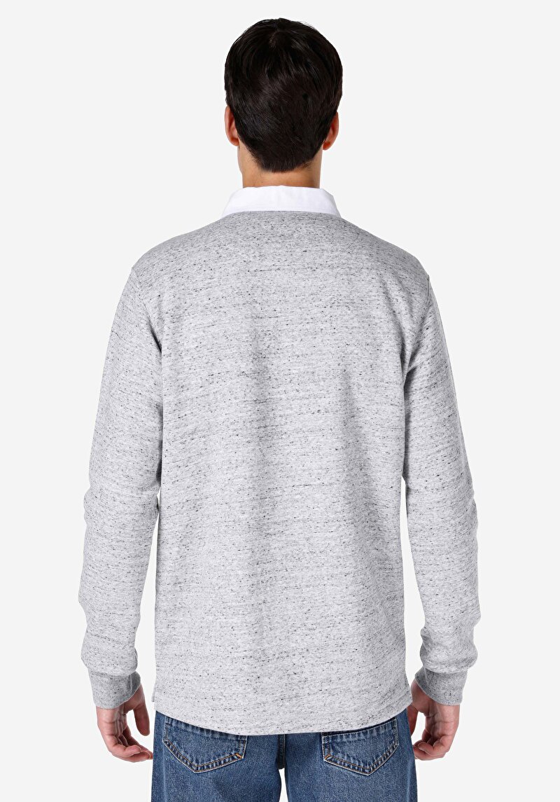 Regular Fit Polo Yaka Erkek Gri Uzun Kol Tişört