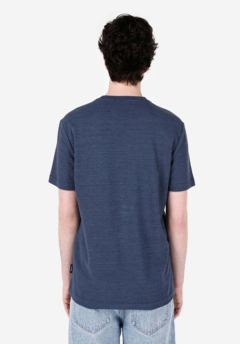 Regular Fit Yuvarlak Yaka Jakarlı Erkek Mavi Kısa Kol Tişört
