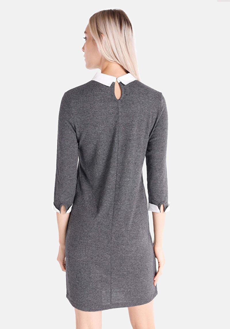 Regular Fit Düz Kadın Antrasit Uzun Kol Elbise