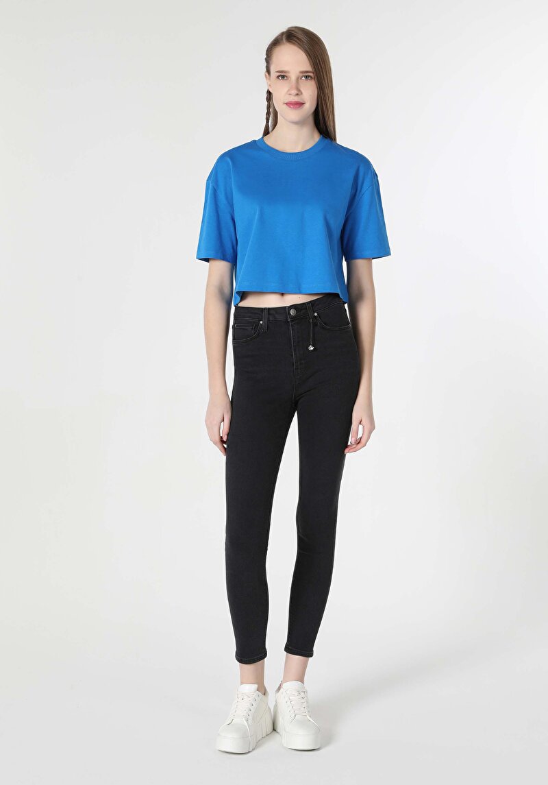 Skinny Fit Orta Bel Dar Paça Kadın Siyah Jean Pantolon