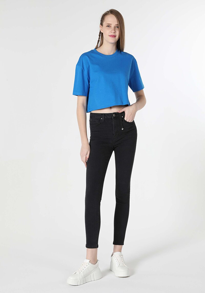 Skinny Fit Orta Bel Dar Paça Kadın Siyah Jean Pantolon