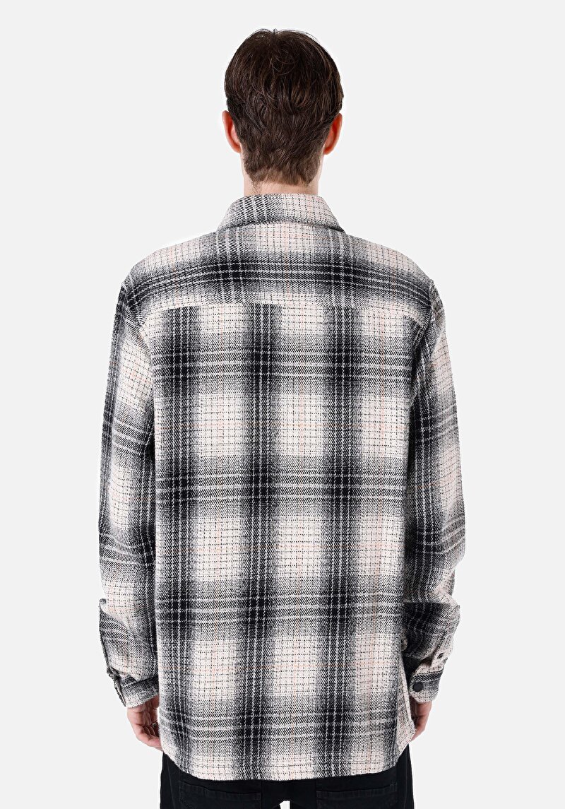 Comfort Fit Shirt Neck Ekoseli Erkek Siyah Uzun Kol Gömlek