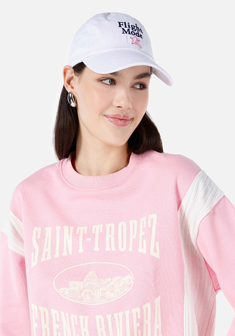 Regular Fit Yuvarlak Yaka Baskılı Kadın Pembe Sweatshirt