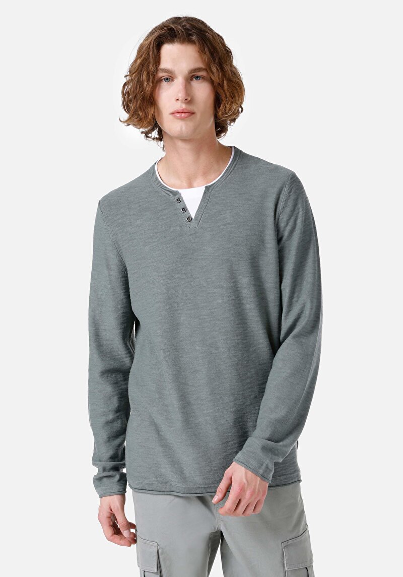 Regular Fit Pamuklu Yuvarlak Yaka Erkek Yeşil Kazak