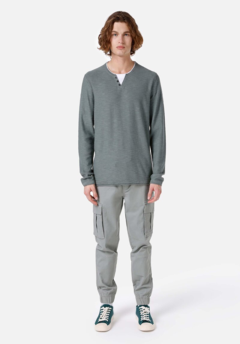 Regular Fit Pamuklu Yuvarlak Yaka Erkek Yeşil Kazak