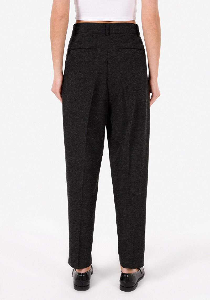 Regular Fit Yüksek Bel Düz Paça Kadın Antrasit Pantolon