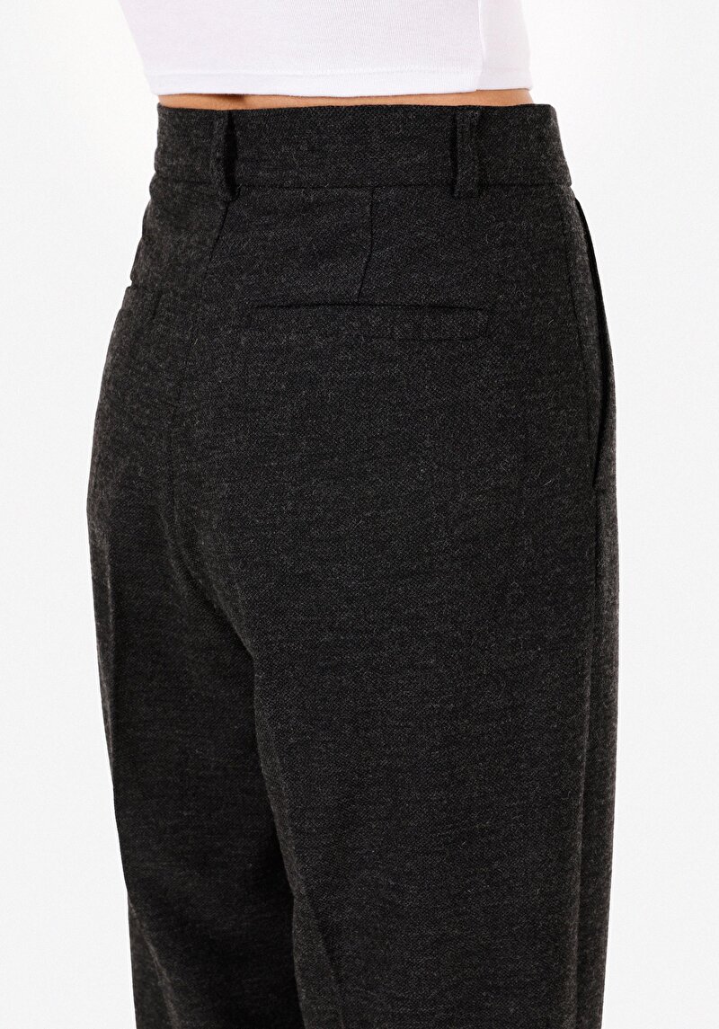 Regular Fit Yüksek Bel Düz Paça Kadın Antrasit  Pantolon
