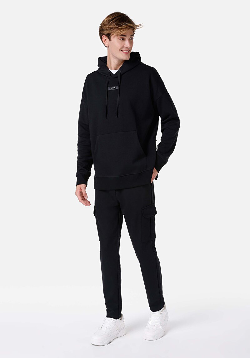 Regular Fit Orta Bel Düz Cepli Erkek Siyah Eşofman Altı