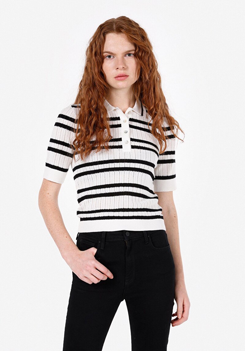 Slim Fit Kadın Beyaz Kazak