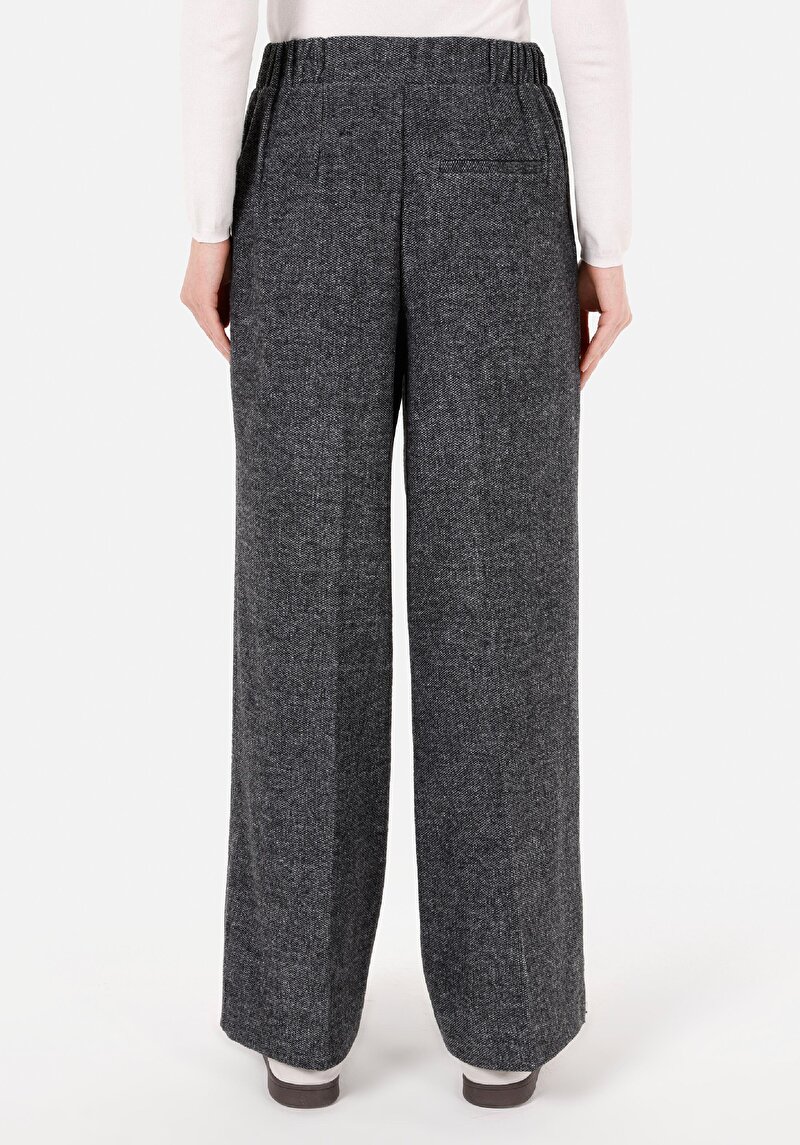 Regular Fit Yüksek Bel Geniş Paça Kadın Gri Pantolon